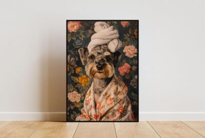 Schnauzer Miniature Bathrobe Bathroom Portrait Wall Art