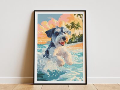 Schnauzer Miniature Splashing Ocean Hawaii Wall Art