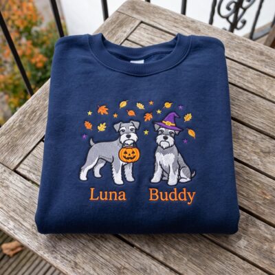 Schnauzer Witch Pumpkin Spooky Embroidered Sweatshirt